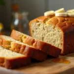 Homemade banana bread made with 2 bananas, featuring a rich, golden loaf with banana and honey toppings.